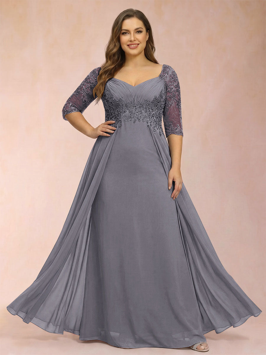 Sheath/Column V-Neck Half Sleeves Plus Size Mother of the Bride Dresses with Applique