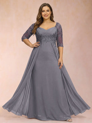 Sheath/Column V-Neck Half Sleeves Plus Size Mother of the Bride Dresses with Applique