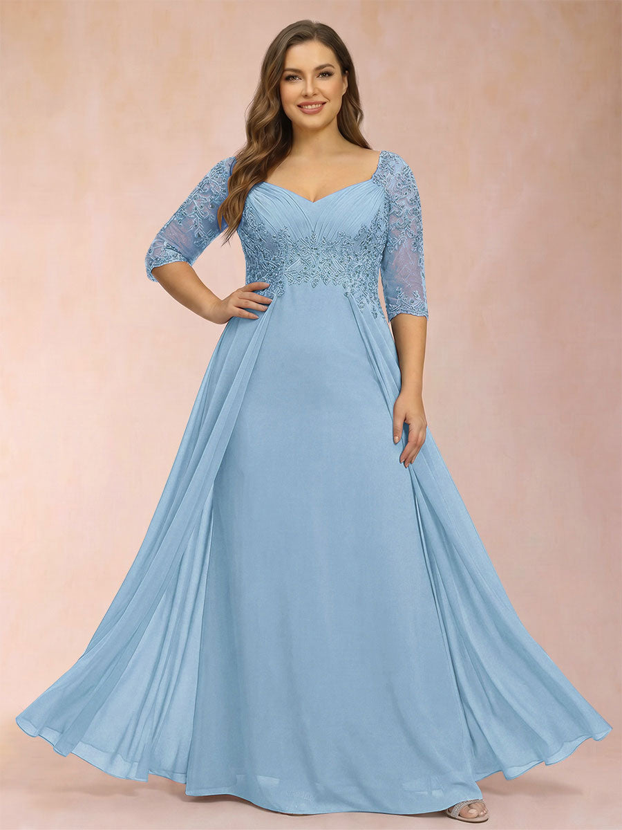 Sheath/Column V-Neck Half Sleeves Plus Size Mother of the Bride Dresses with Applique