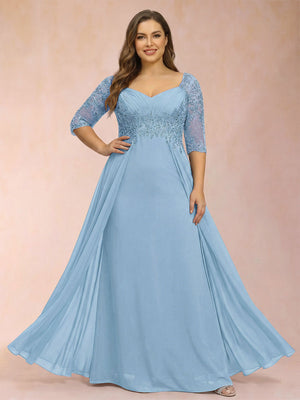 Sheath/Column V-Neck Half Sleeves Plus Size Mother of the Bride Dresses with Applique