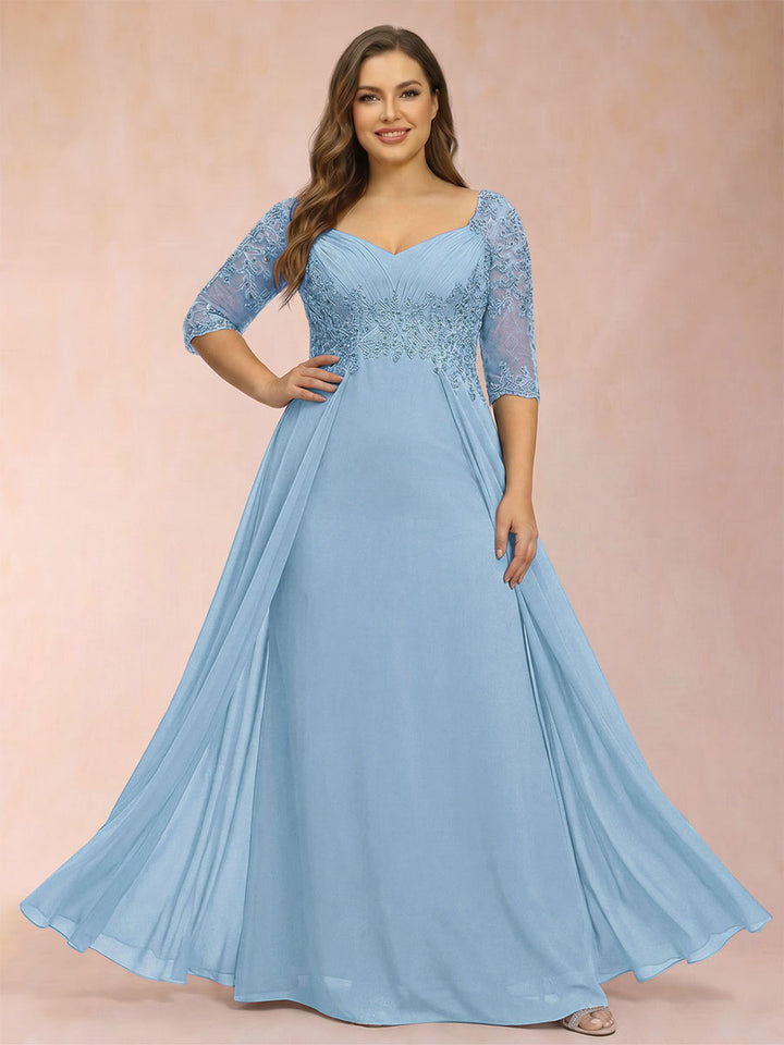 Sheath/Column V-Neck Half Sleeves Plus Size Mother of the Bride Dresses with Applique