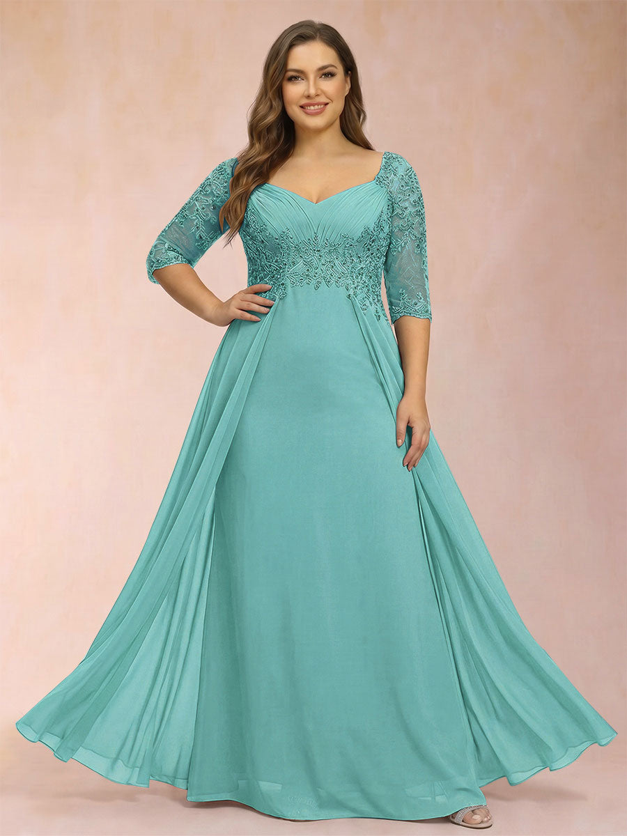 Sheath/Column V-Neck Half Sleeves Plus Size Mother of the Bride Dresses with Applique
