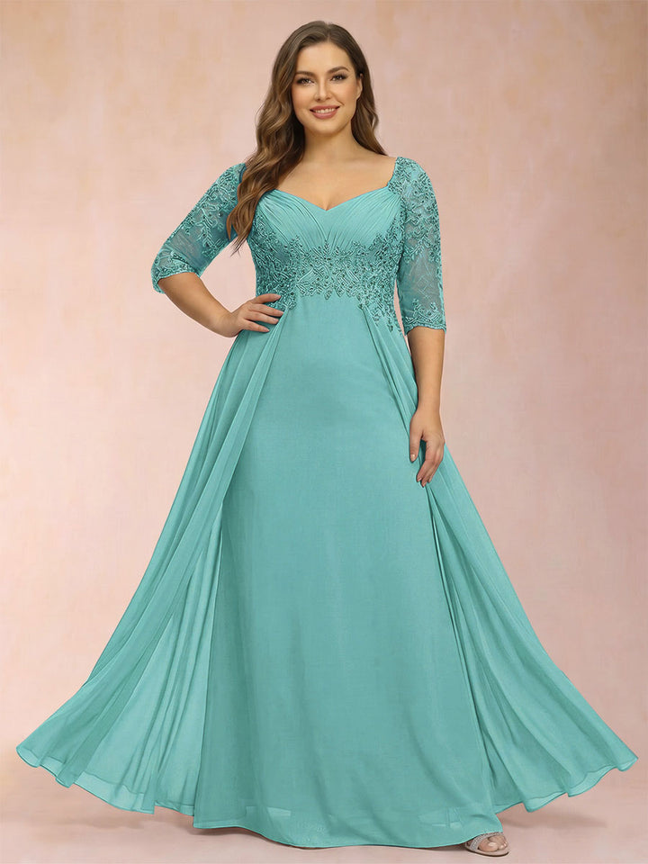 Sheath/Column V-Neck Half Sleeves Plus Size Mother of the Bride Dresses with Applique