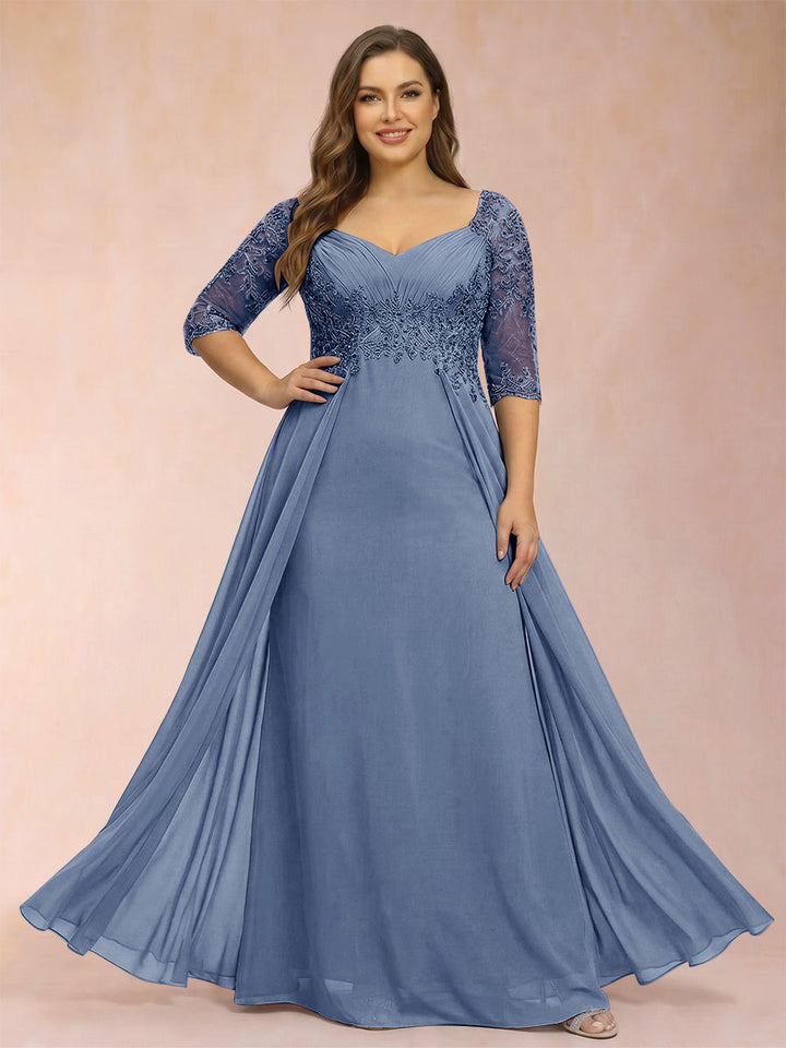 Sheath/Column V-Neck Half Sleeves Plus Size Mother of the Bride Dresses with Applique