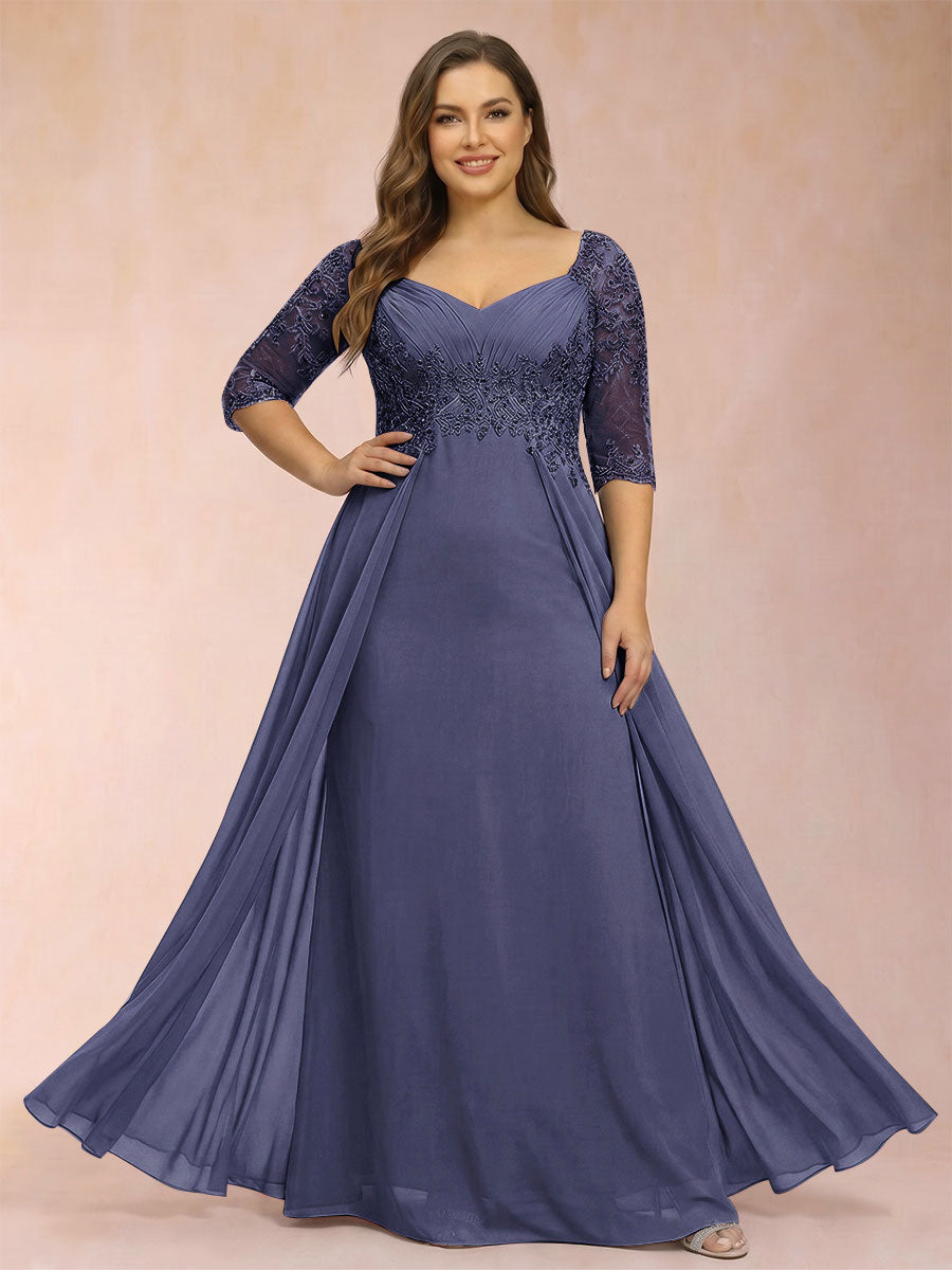 Sheath/Column V-Neck Half Sleeves Plus Size Mother of the Bride Dresses with Applique