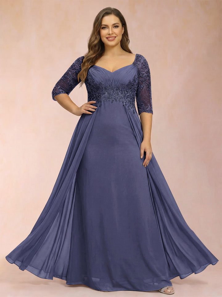Sheath/Column V-Neck Half Sleeves Plus Size Mother of the Bride Dresses with Applique