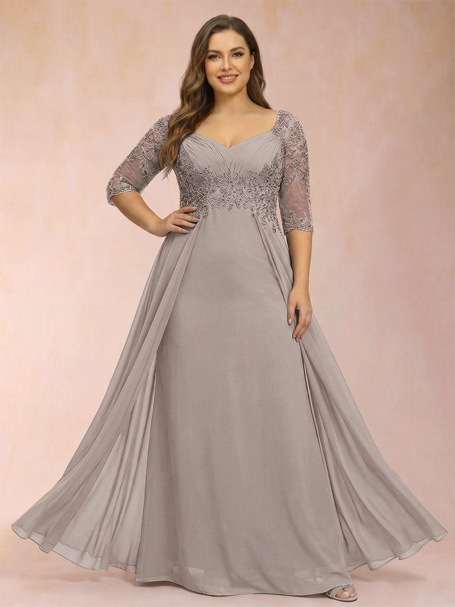 Sheath/Column V-Neck Half Sleeves Plus Size Mother of the Bride Dresses with Applique