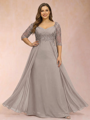 Sheath/Column V-Neck Half Sleeves Plus Size Mother of the Bride Dresses with Applique