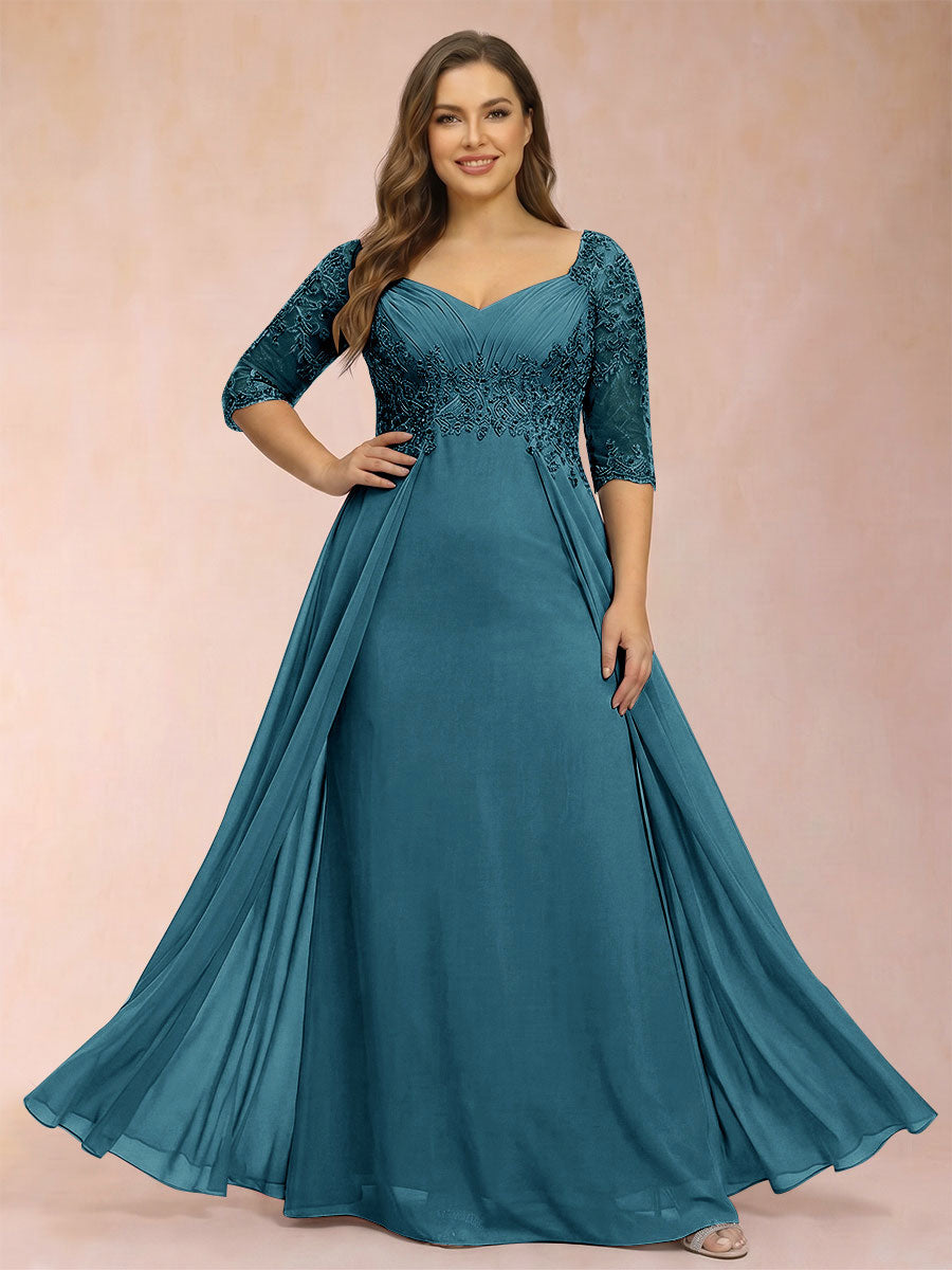 Sheath/Column V-Neck Half Sleeves Plus Size Mother of the Bride Dresses with Applique