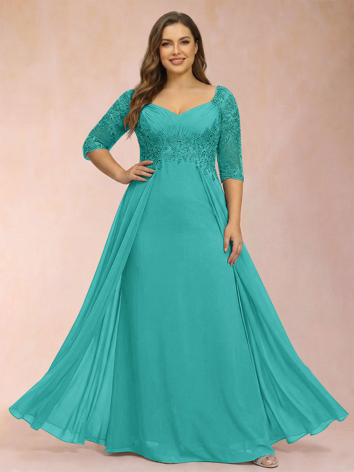 Sheath/Column V-Neck Half Sleeves Plus Size Mother of the Bride Dresses with Applique