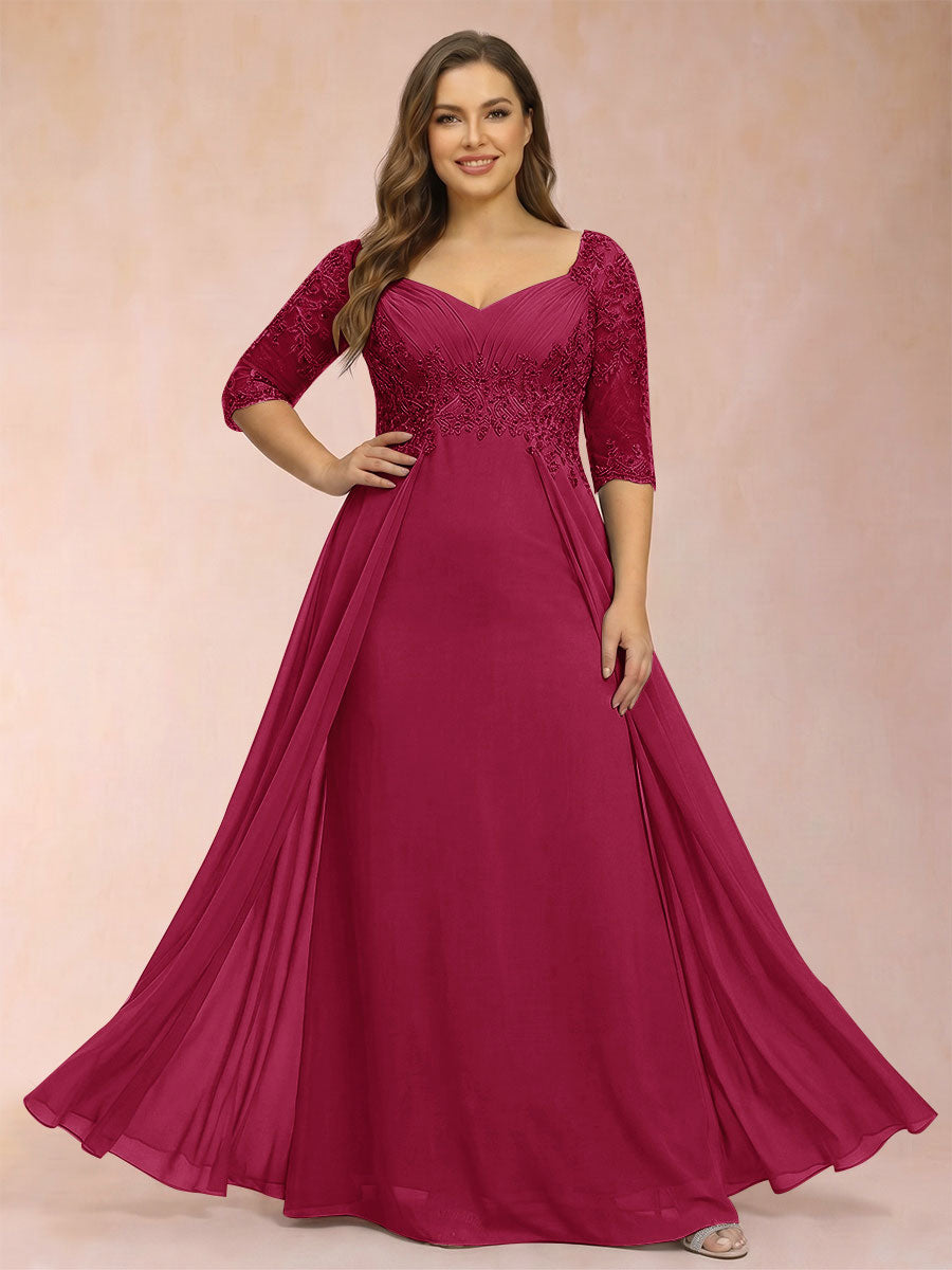 Sheath/Column V-Neck Half Sleeves Plus Size Mother of the Bride Dresses with Applique