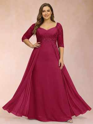 Sheath/Column V-Neck Half Sleeves Plus Size Mother of the Bride Dresses with Applique