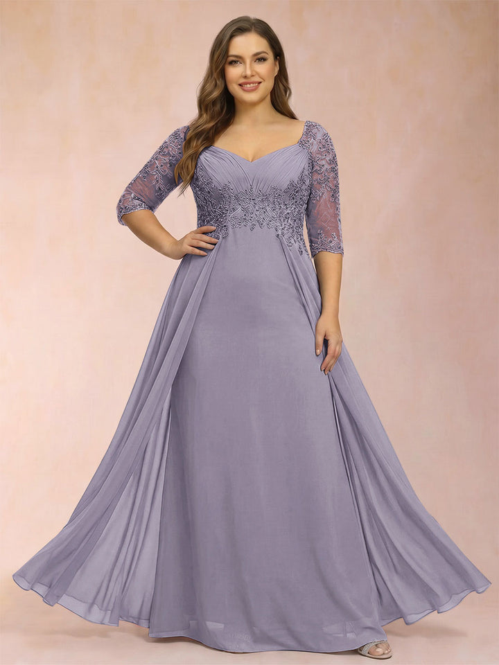 Sheath/Column V-Neck Half Sleeves Plus Size Mother of the Bride Dresses with Applique