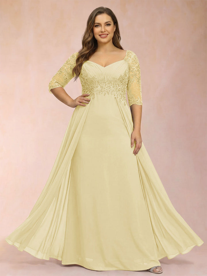 Sheath/Column V-Neck Half Sleeves Plus Size Mother of the Bride Dresses with Applique