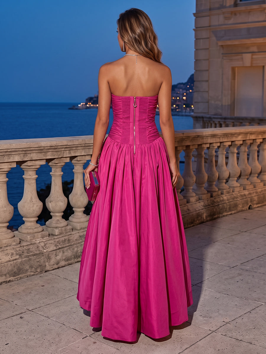 A-Line/Princess Strapless Sleeveless Floor-Length Evening Dresses with Ruched