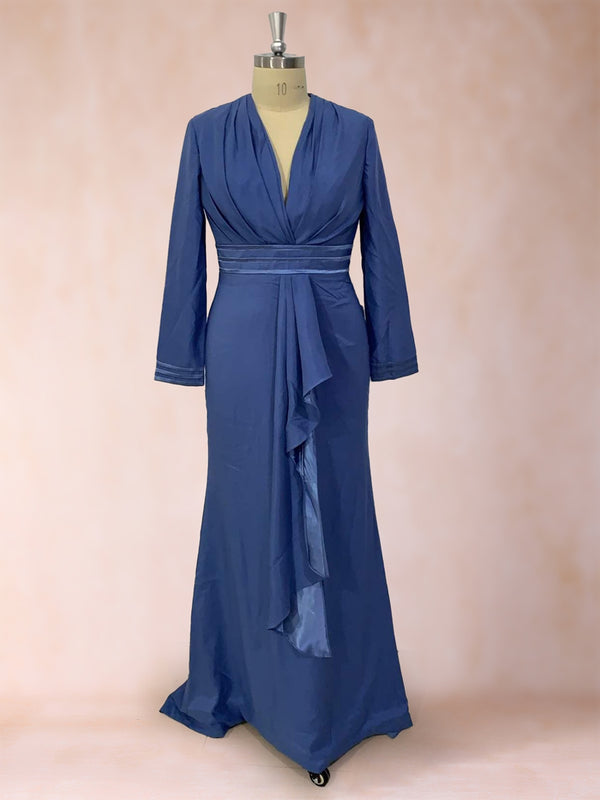 Trumpet/Mermaid V-Neck Long Sleeves Mother of the Bride Dresses with Ruffles