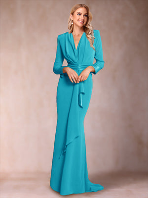 Trumpet/Mermaid V-Neck Long Sleeves Mother of the Bride Dresses with Ruffles
