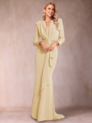 Trumpet/Mermaid V-Neck Long Sleeves Mother of the Bride Dresses with Ruffles