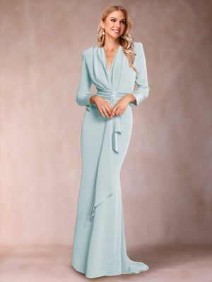 Trumpet/Mermaid V-Neck Long Sleeves Mother of the Bride Dresses with Ruffles