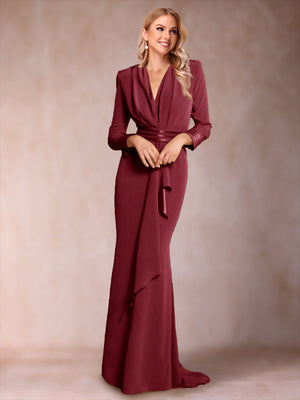 Trumpet/Mermaid V-Neck Long Sleeves Mother of the Bride Dresses with Ruffles