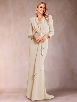 Trumpet/Mermaid V-Neck Long Sleeves Mother of the Bride Dresses with Ruffles