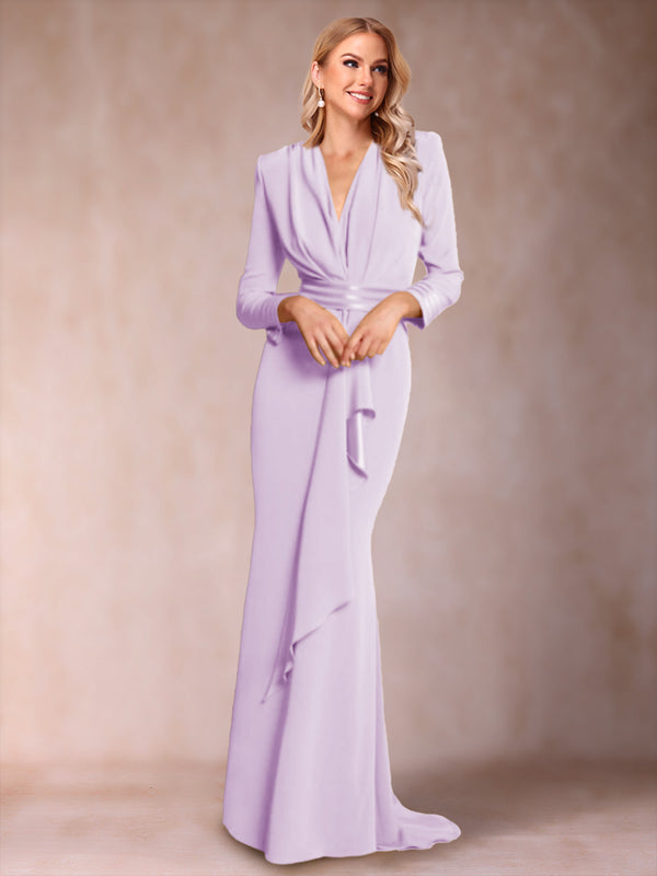 Trumpet/Mermaid V-Neck Long Sleeves Mother of the Bride Dresses with Ruffles