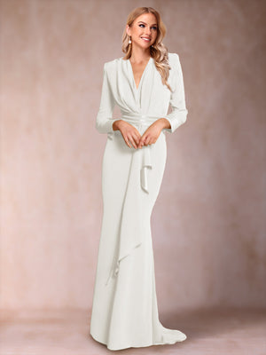 Trumpet/Mermaid V-Neck Long Sleeves Mother of the Bride Dresses with Ruffles