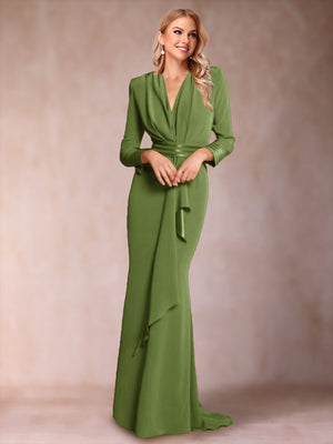 Trumpet/Mermaid V-Neck Long Sleeves Mother of the Bride Dresses with Ruffles