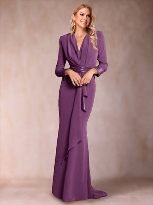Trumpet/Mermaid V-Neck Long Sleeves Mother of the Bride Dresses with Ruffles