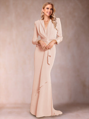 Trumpet/Mermaid V-Neck Long Sleeves Mother of the Bride Dresses with Ruffles