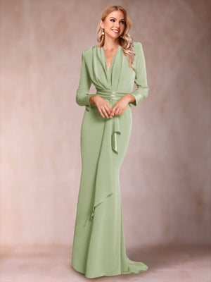 Trumpet/Mermaid V-Neck Long Sleeves Mother of the Bride Dresses with Ruffles