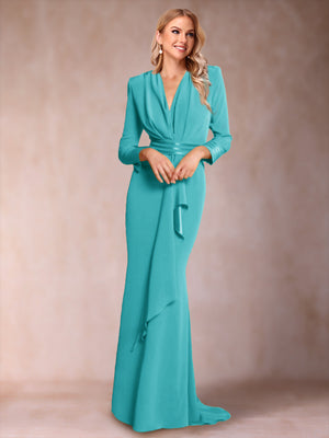 Trumpet/Mermaid V-Neck Long Sleeves Mother of the Bride Dresses with Ruffles