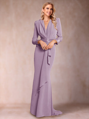 Trumpet/Mermaid V-Neck Long Sleeves Mother of the Bride Dresses with Ruffles