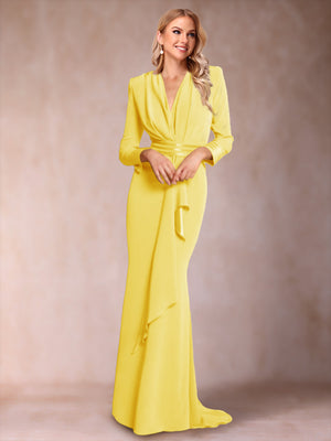 Trumpet/Mermaid V-Neck Long Sleeves Mother of the Bride Dresses with Ruffles