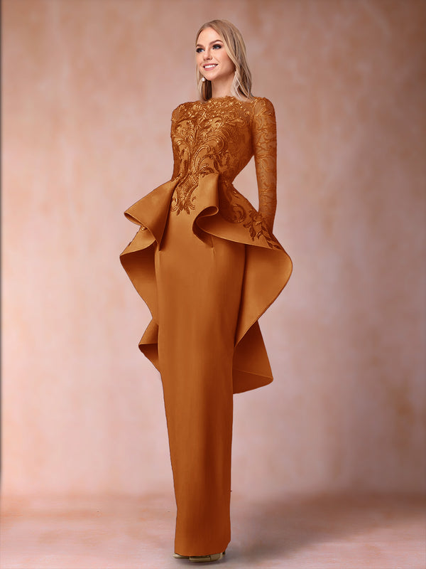 Sheath/Column Scoop Long Sleeves Mother of the Bride Dresses with Applique