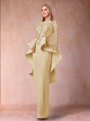 Sheath/Column Scoop Long Sleeves Mother of the Bride Dresses with Applique