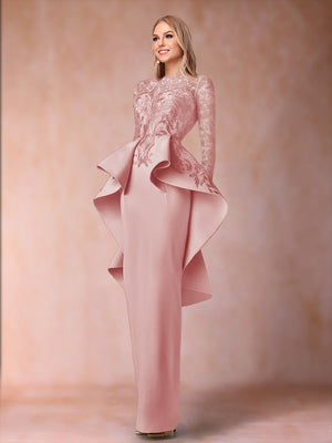 Sheath/Column Scoop Long Sleeves Mother of the Bride Dresses with Applique