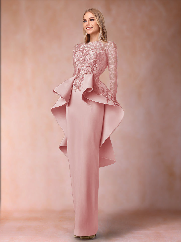 Sheath/Column Scoop Long Sleeves Mother of the Bride Dresses with Applique