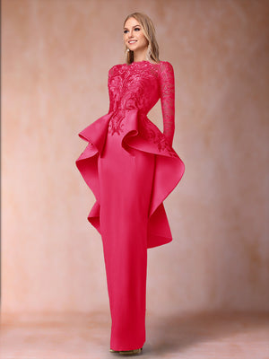 Sheath/Column Scoop Long Sleeves Mother of the Bride Dresses with Applique