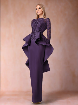 Sheath/Column Scoop Long Sleeves Mother of the Bride Dresses with Applique