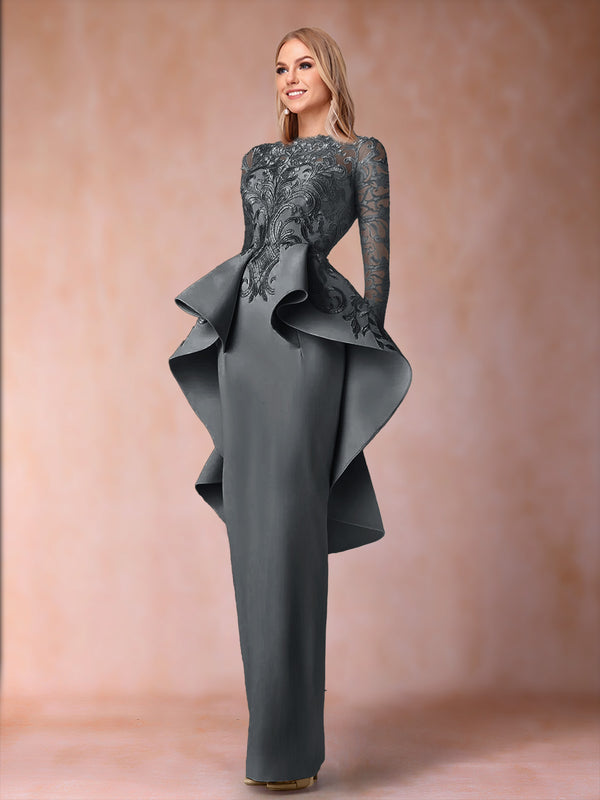 Sheath/Column Scoop Long Sleeves Mother of the Bride Dresses with Applique