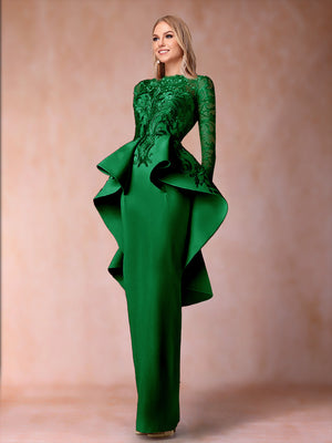 Sheath/Column Scoop Long Sleeves Mother of the Bride Dresses with Applique