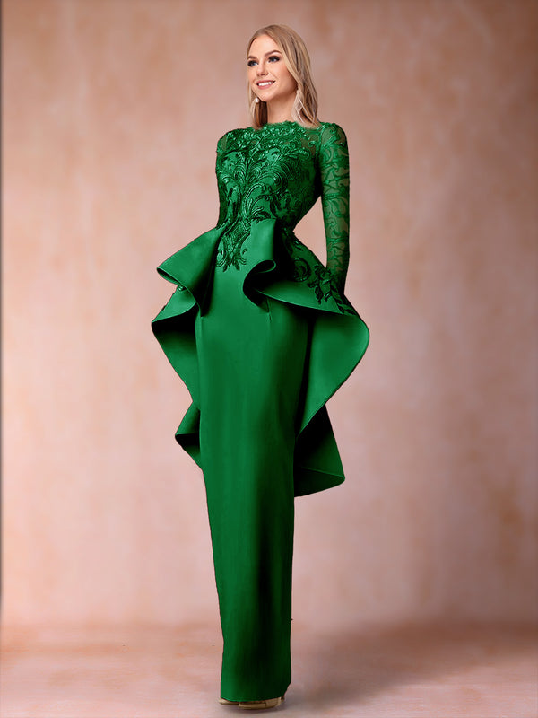 Sheath/Column Scoop Long Sleeves Mother of the Bride Dresses with Applique