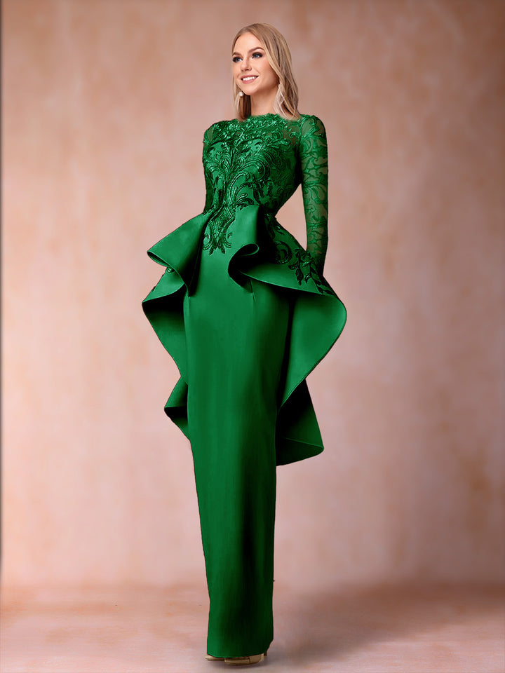 Sheath/Column Scoop Long Sleeves Mother of the Bride Dresses with Applique