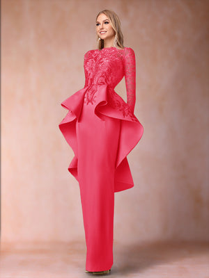 Sheath/Column Scoop Long Sleeves Mother of the Bride Dresses with Applique