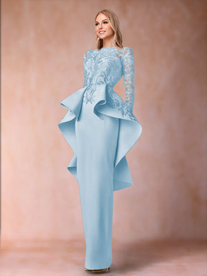 Sheath/Column Scoop Long Sleeves Mother of the Bride Dresses with Applique