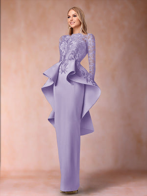 Sheath/Column Scoop Long Sleeves Mother of the Bride Dresses with Applique