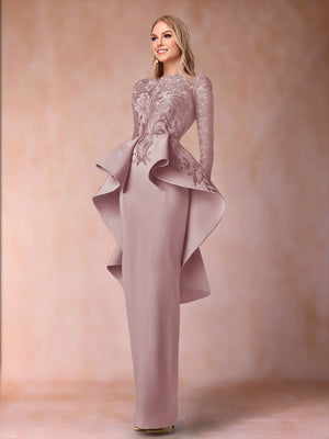 Sheath/Column Scoop Long Sleeves Mother of the Bride Dresses with Applique