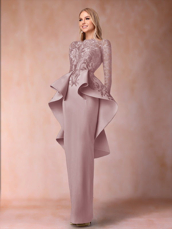 Sheath/Column Scoop Long Sleeves Mother of the Bride Dresses with Applique