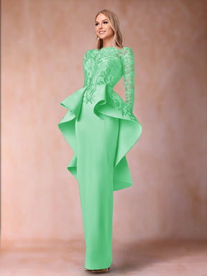 Sheath/Column Scoop Long Sleeves Mother of the Bride Dresses with Applique